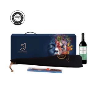Lote Jamón Bellota 100% Ibérico Pata Negra 5J Cinco Jotas Jabugo Huelva Maleltín con cuchillo y vino Montecillo añada 2020
