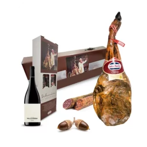 Lote Paleta Bellota Ibérico 75% Raza Ibérica Julián Martín Guijuelo Salamanca Maleta Regalo con Surtido Ibérico Bellota y Vino Tinto Crianza Valcuerna