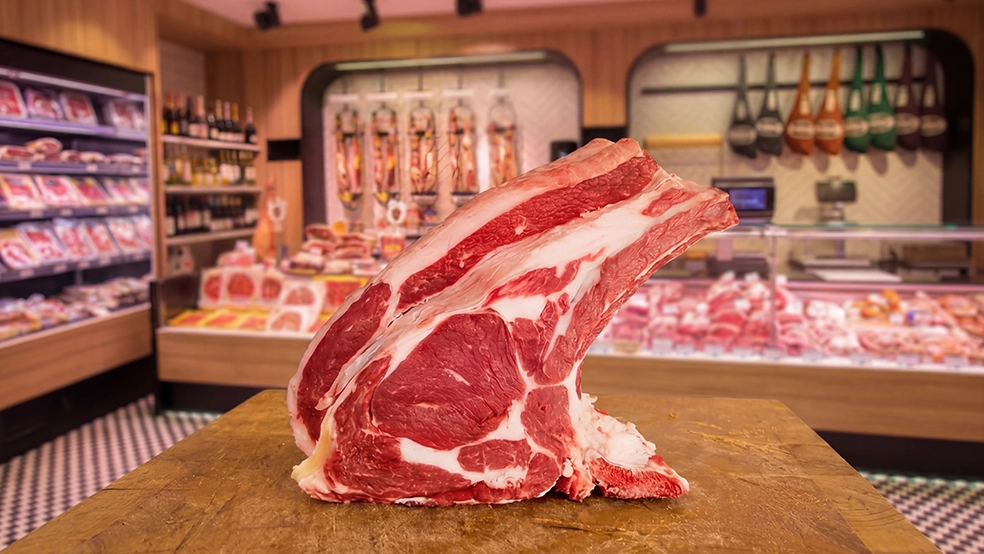 Chuletón de vaca fresco en la carnicería Sibaro de Madrid